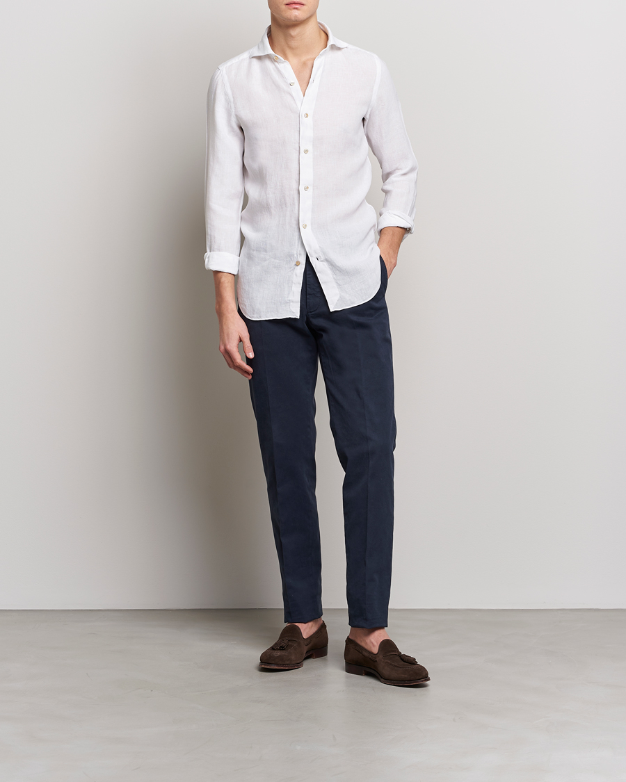 Uomini | Camicie | Finamore Napoli | Tokyo Slim Linen Shirt White