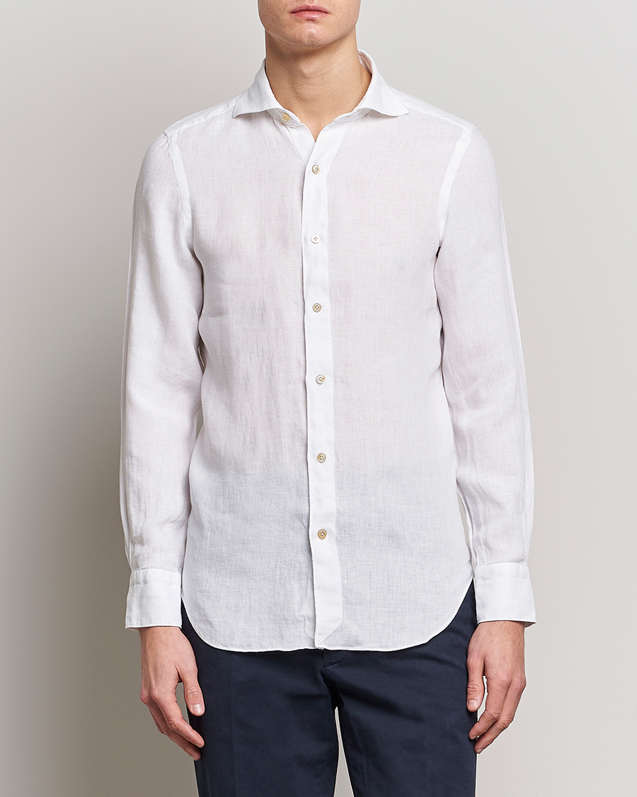 Uomini | Camicie | Finamore Napoli | Tokyo Slim Linen Shirt White