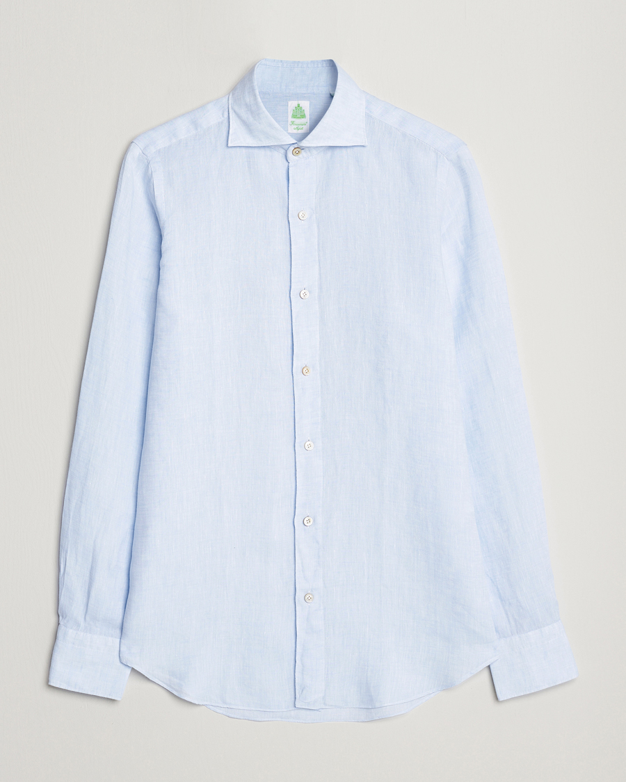 Uomini | Camicie | Finamore Napoli | Tokyo Slim Linen Shirt Light Blue