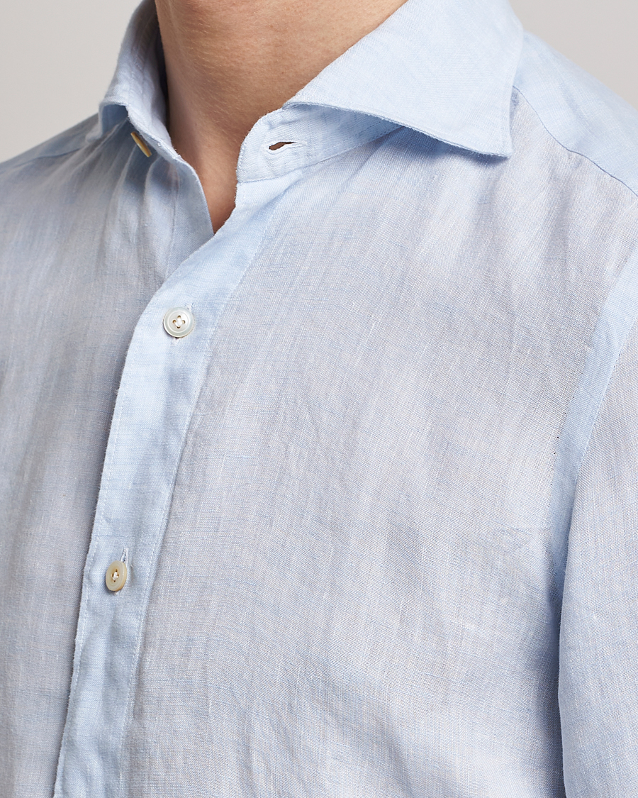 Uomini | Camicie | Finamore Napoli | Tokyo Slim Linen Shirt Light Blue