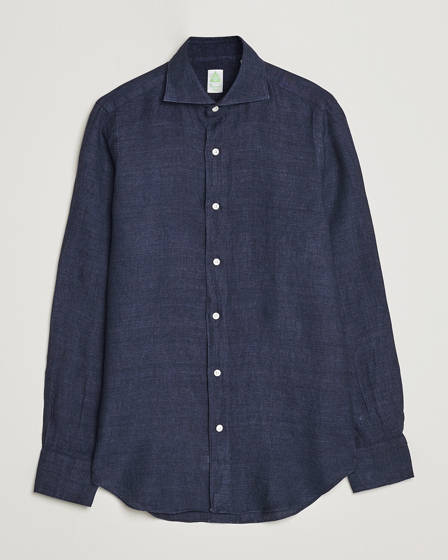 Uomini | Camicie | Finamore Napoli | Tokyo Slim Linen Shirt Navy