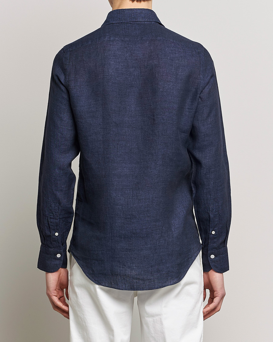 Uomini | Camicie | Finamore Napoli | Tokyo Slim Linen Shirt Navy
