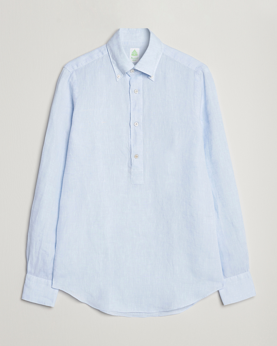 Uomini | Camicie | Finamore Napoli | Miami Linen Popover Shirt Light Blue