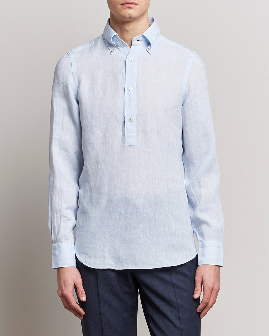 Uomini | Camicie | Finamore Napoli | Miami Linen Popover Shirt Light Blue
