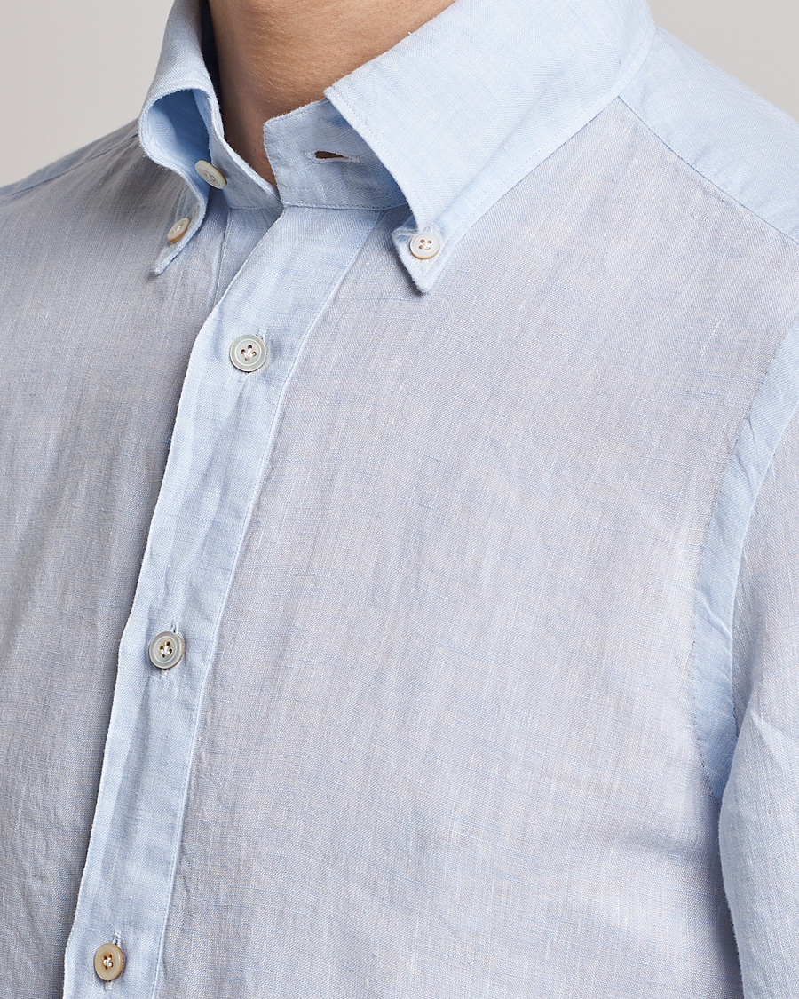 Uomini | Camicie | Finamore Napoli | Miami Linen Popover Shirt Light Blue
