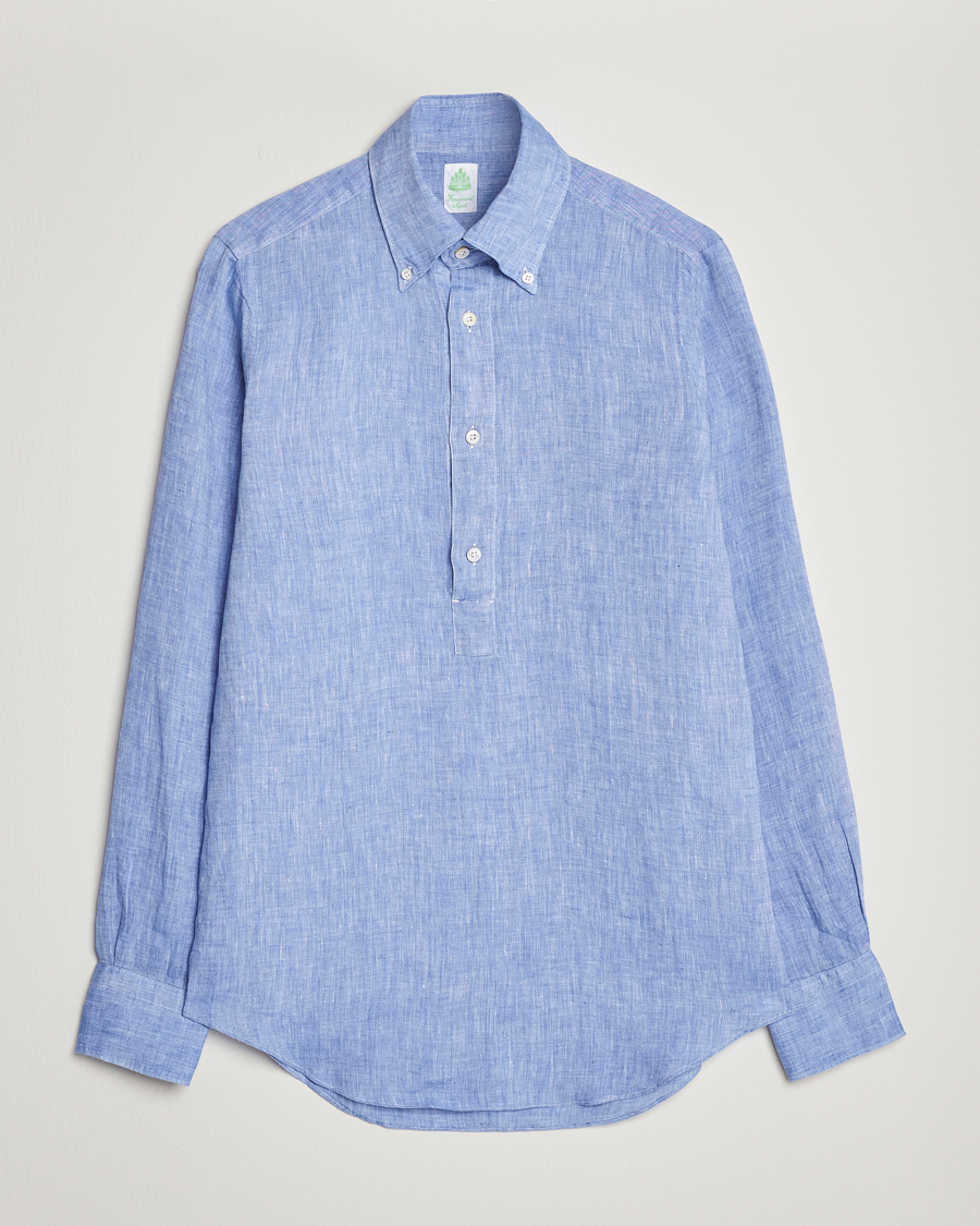Uomini | Camicie | Finamore Napoli | Miami Linen Popover Shirt Dark Blue