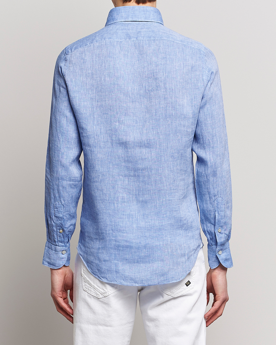 Uomini | Camicie | Finamore Napoli | Miami Linen Popover Shirt Dark Blue