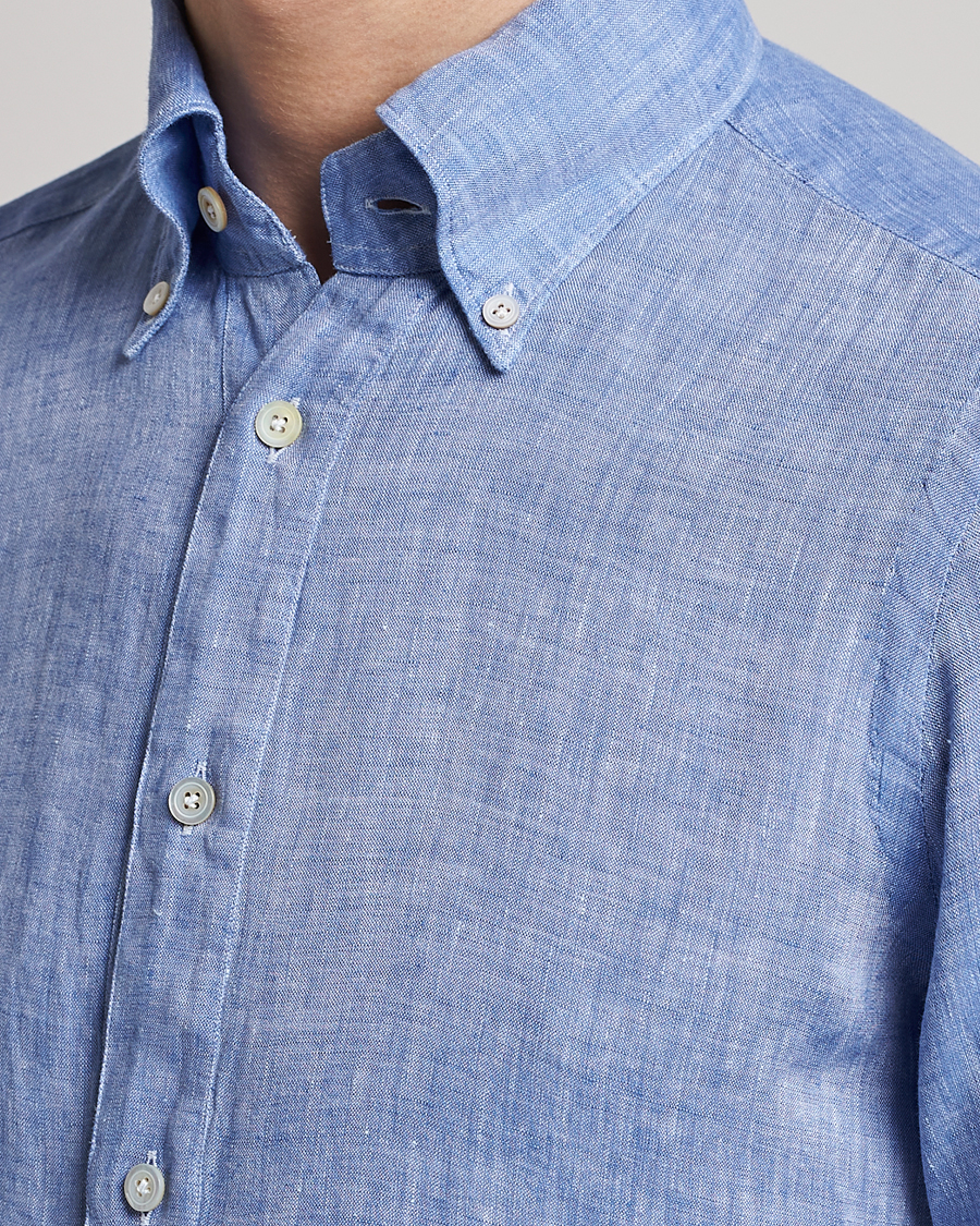 Uomini | Camicie | Finamore Napoli | Miami Linen Popover Shirt Dark Blue