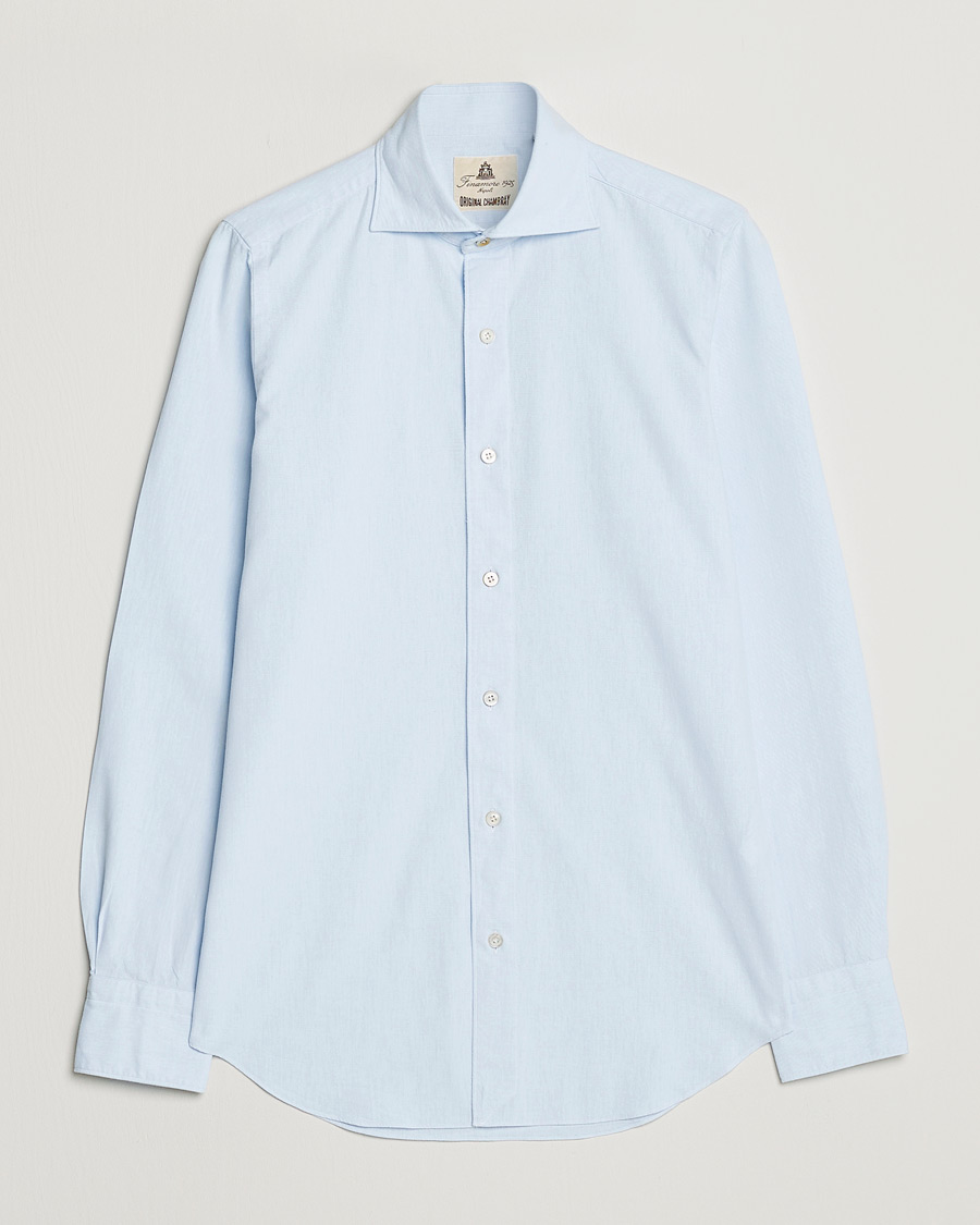 Uomini | Camicie | Finamore Napoli | Tokyo Slim Chambray Shirt Light Blue