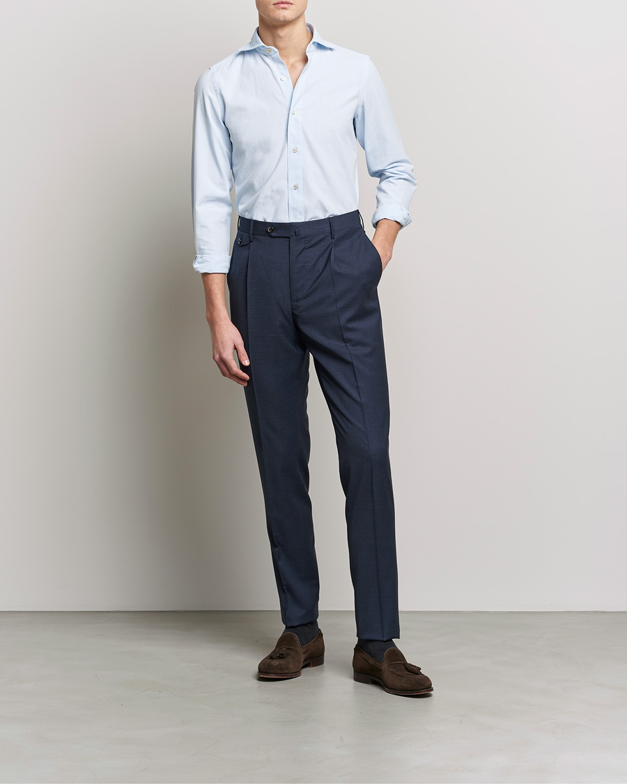Uomini | Camicie | Finamore Napoli | Tokyo Slim Chambray Shirt Light Blue