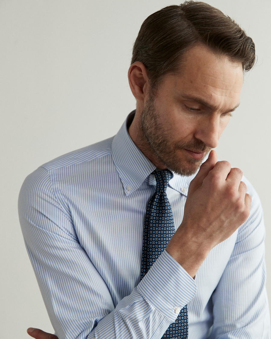 Uomini | Camicie | Finamore Napoli | Tokyo Slim Chambray Shirt Light Blue