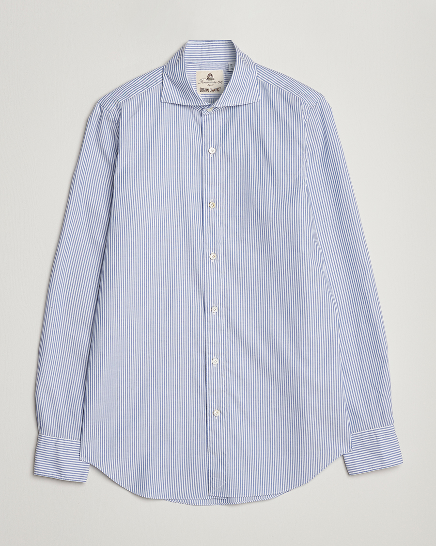Uomini | Camicie | Finamore Napoli | Tokyo Slim Chambray Shirt Light Blue Stripe