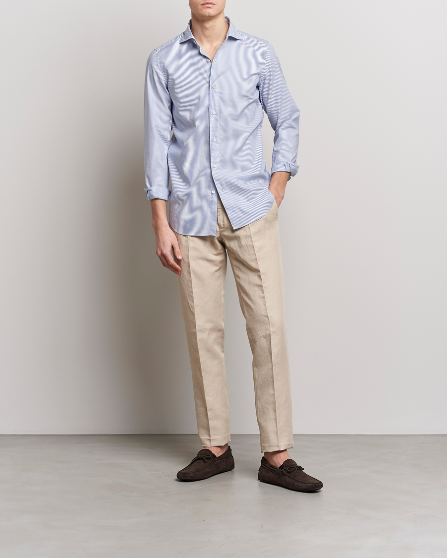Uomini | Camicie | Finamore Napoli | Tokyo Slim Chambray Shirt Light Blue Stripe
