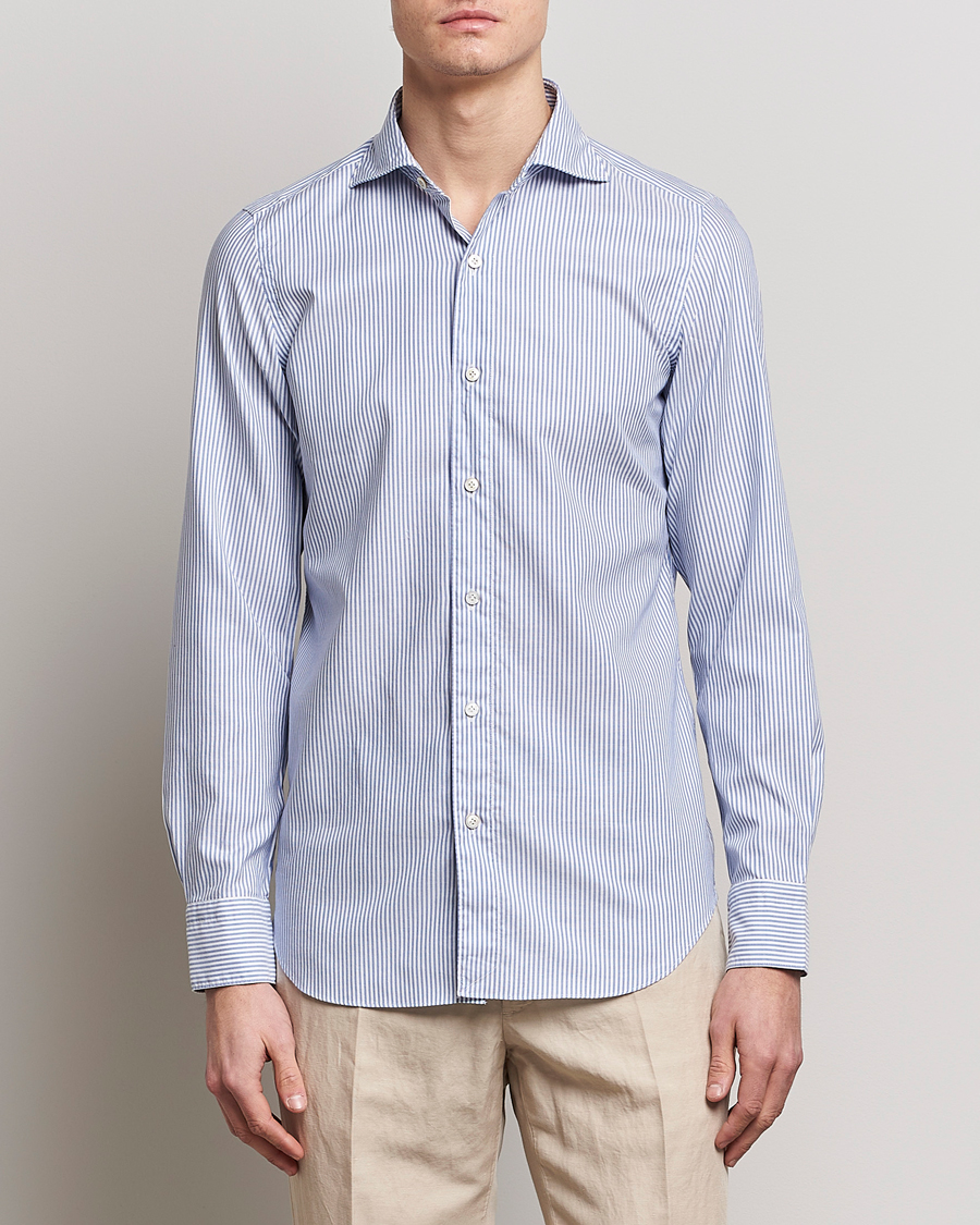 Uomini | Camicie | Finamore Napoli | Tokyo Slim Chambray Shirt Light Blue Stripe