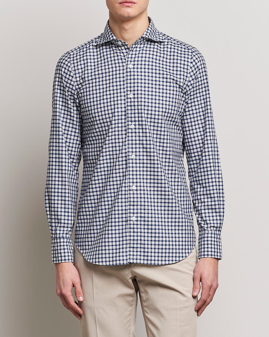 Uomini | Camicie | Finamore Napoli | Tokyo Slim Sport Shirt Blue Check