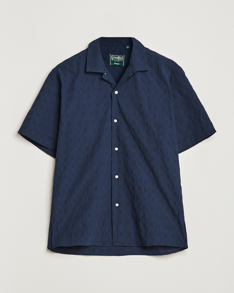 Uomini | Camicie | Gitman Vintage | Japanese Jacquard Camp Shirt Navy
