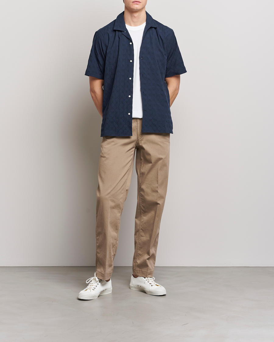 Uomini | Camicie | Gitman Vintage | Japanese Jacquard Camp Shirt Navy