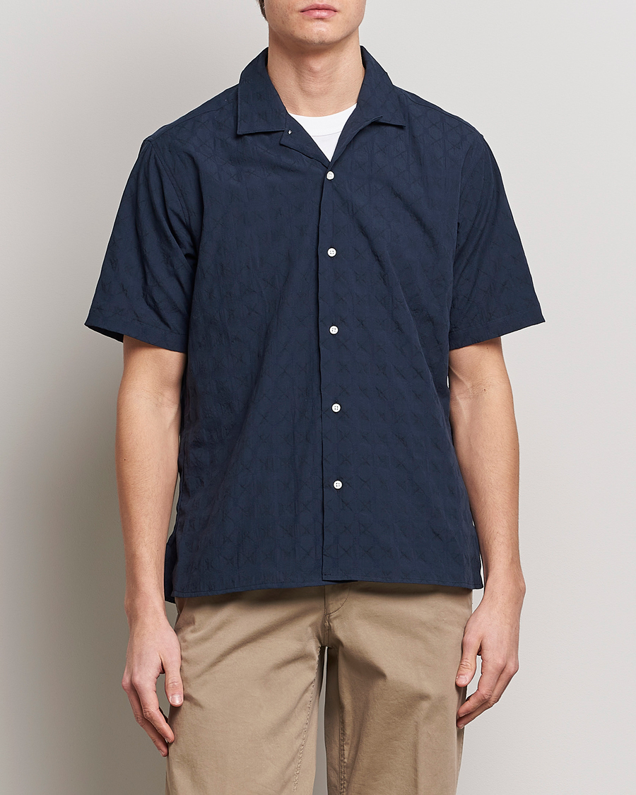 Uomini | Camicie | Gitman Vintage | Japanese Jacquard Camp Shirt Navy