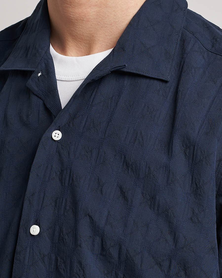 Uomini | Camicie | Gitman Vintage | Japanese Jacquard Camp Shirt Navy