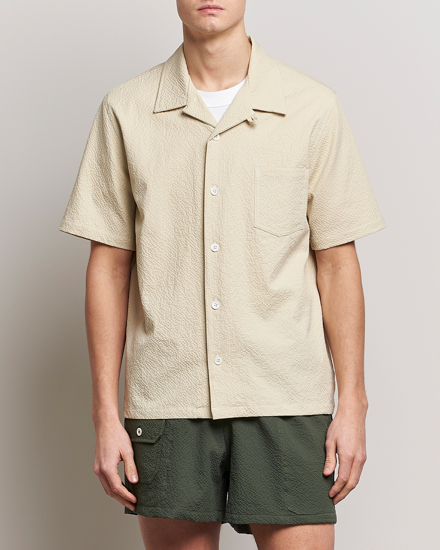 Uomini | Camicie | Howlin' | Short Sleeve Cotton Seersucker Shirt Ecru