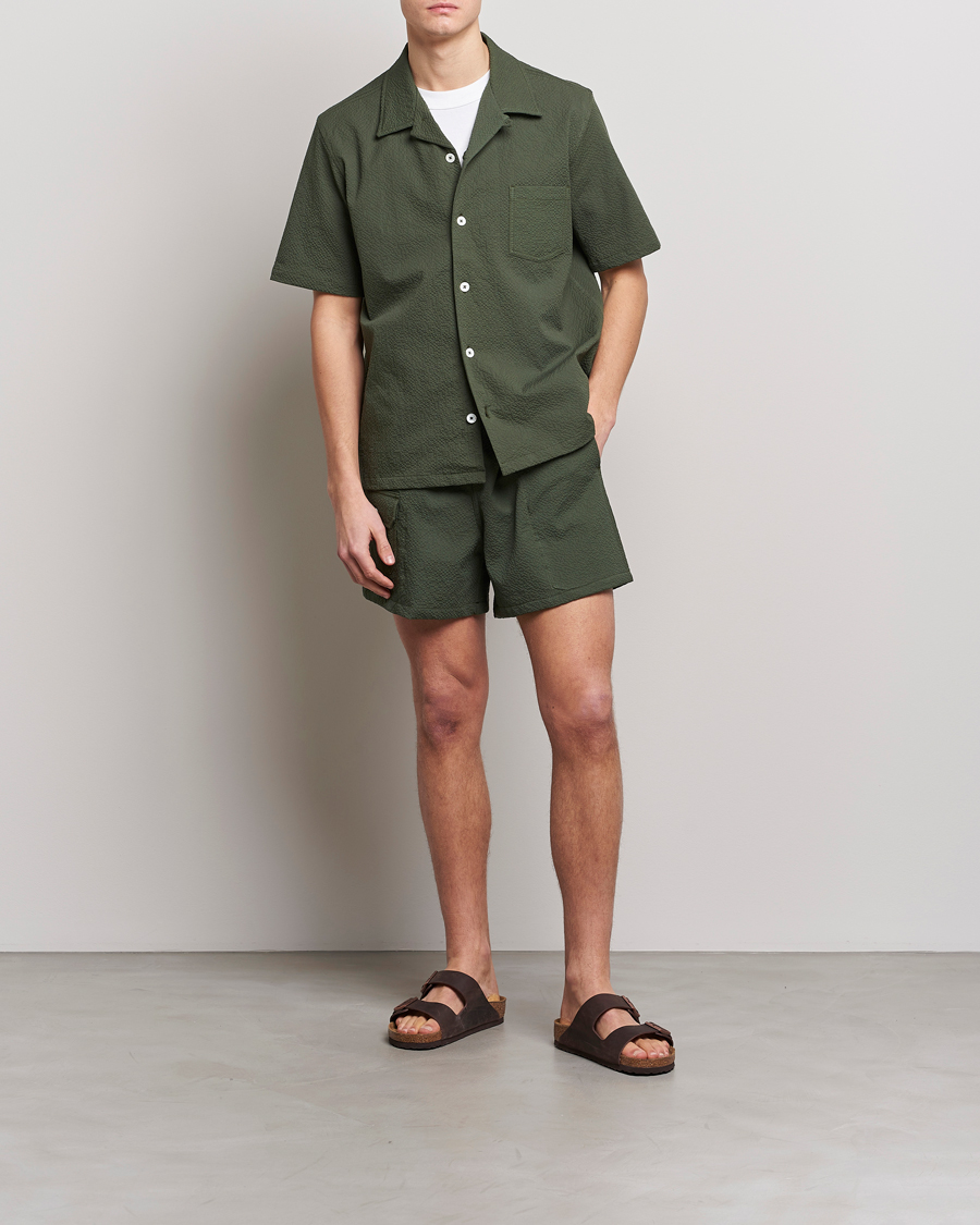 Uomini | Camicie | Howlin' | Short Sleeve Cotton Seersucker Shirt Greenish