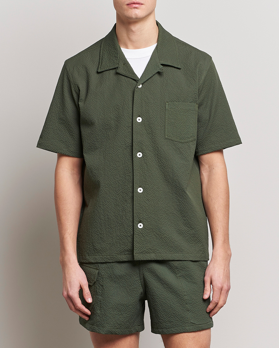 Uomini | Camicie | Howlin' | Short Sleeve Cotton Seersucker Shirt Greenish
