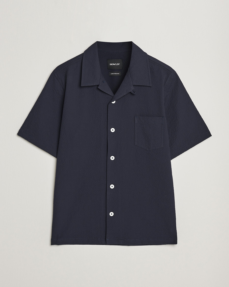 Uomini | Camicie | Howlin' | Short Sleeve Cotton Seersucker Shirt Navy