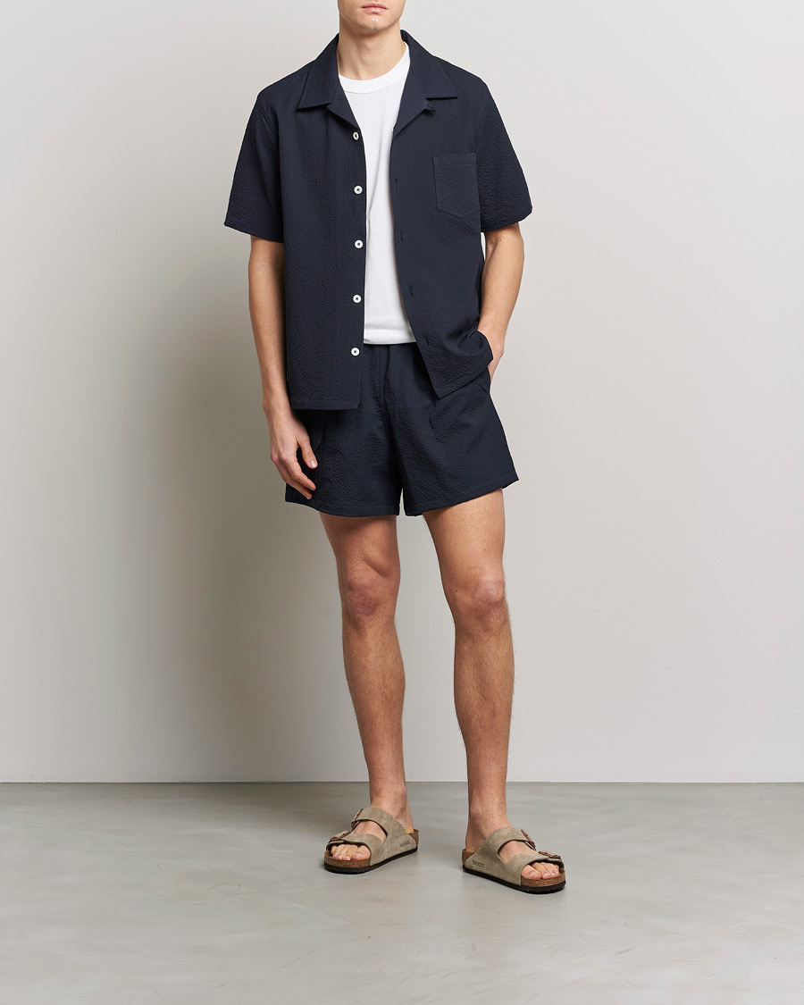 Uomini | Camicie | Howlin' | Short Sleeve Cotton Seersucker Shirt Navy