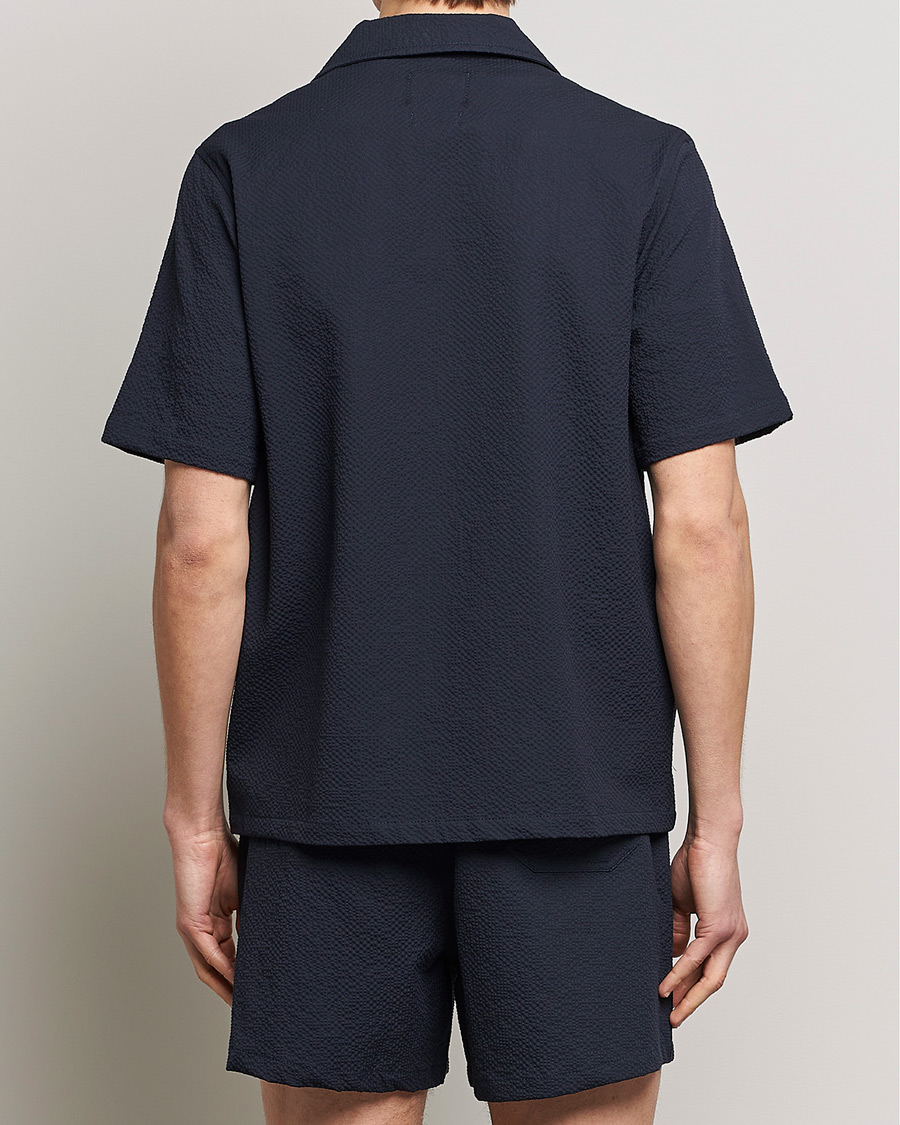 Uomini | Camicie | Howlin' | Short Sleeve Cotton Seersucker Shirt Navy