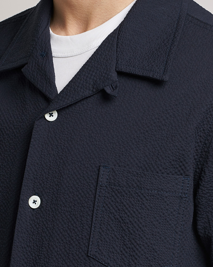 Uomini | Camicie | Howlin' | Short Sleeve Cotton Seersucker Shirt Navy