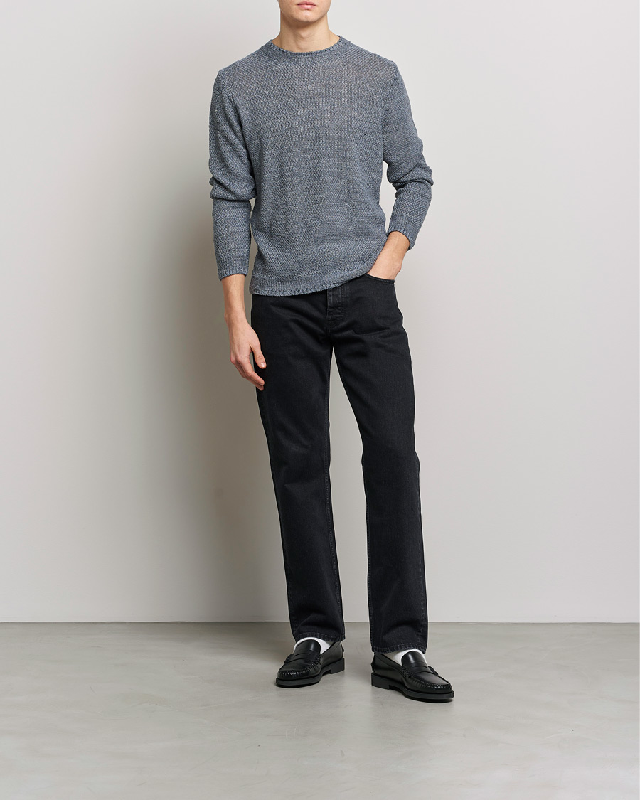 Uomini | Maglieria | Inis Meáin | Moss Stiched Linen Crew Neck Greyish