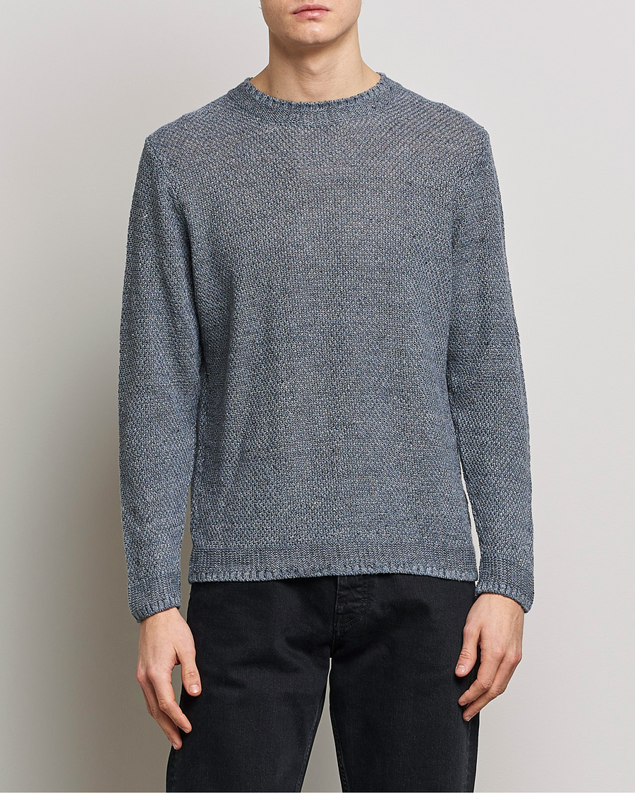 Uomini | Maglieria | Inis Meáin | Moss Stiched Linen Crew Neck Greyish