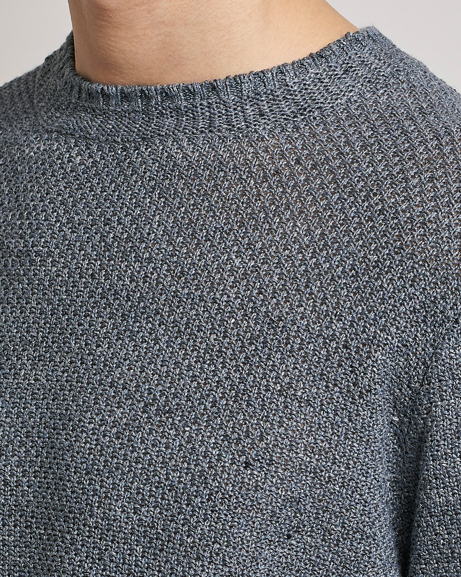 Uomini | Maglieria | Inis Meáin | Moss Stiched Linen Crew Neck Greyish