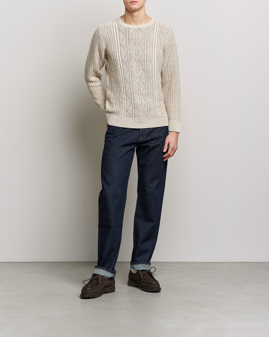 Uomini | Maglieria | Inis Meáin | Patented Aran Knitted Linen Crew Neck Beige