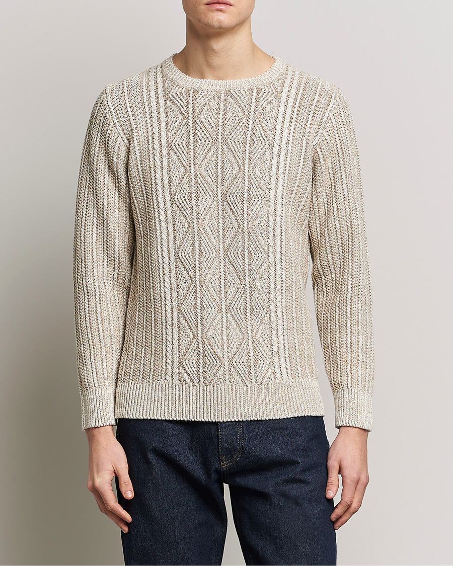 Uomini | Maglieria | Inis Meáin | Patented Aran Knitted Linen Crew Neck Beige
