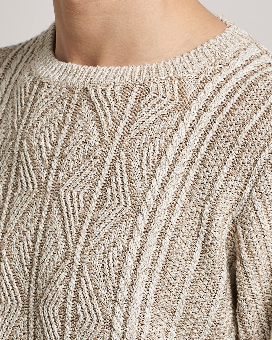 Uomini | Maglieria | Inis Meáin | Patented Aran Knitted Linen Crew Neck Beige