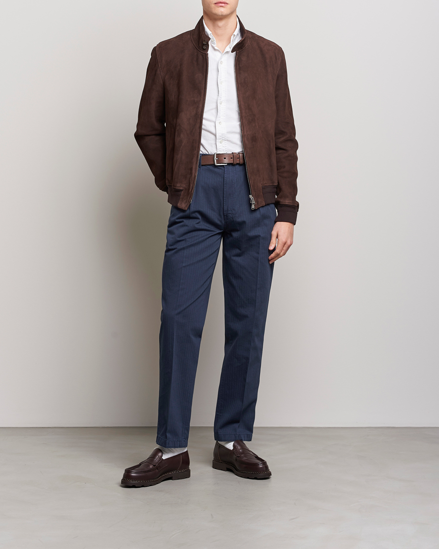 Uomini | Pantaloni | Drake's | Cotton Herringbone One Pleat Chino Navy