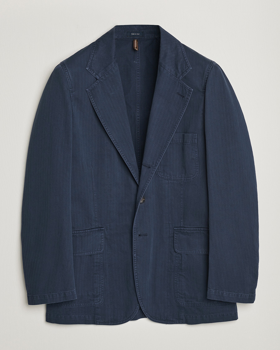 Uomini | Blazers | Drake's | MKI Cotton Herringbone Games Blazer Navy