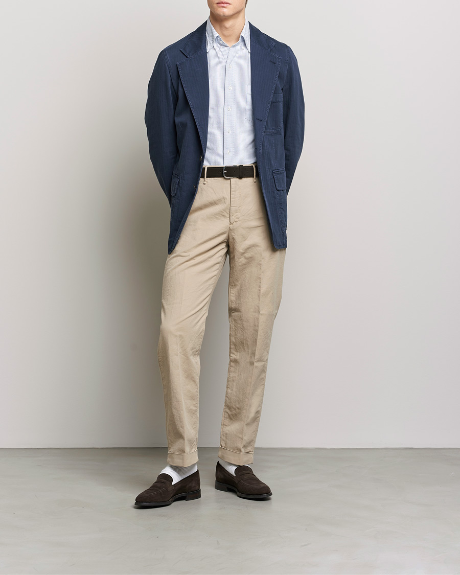 Uomini | Blazers | Drake's | MKI Cotton Herringbone Games Blazer Navy