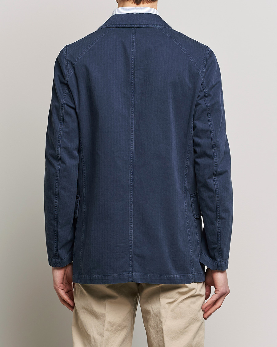 Uomini | Blazers | Drake's | MKI Cotton Herringbone Games Blazer Navy