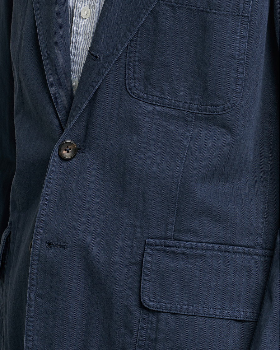 Uomini | Blazers | Drake's | MKI Cotton Herringbone Games Blazer Navy