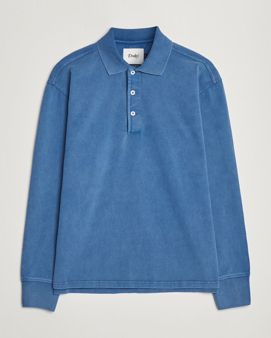 Uomini | Maglieria | Drake's | Long Sleeve Jersey Polo Navy
