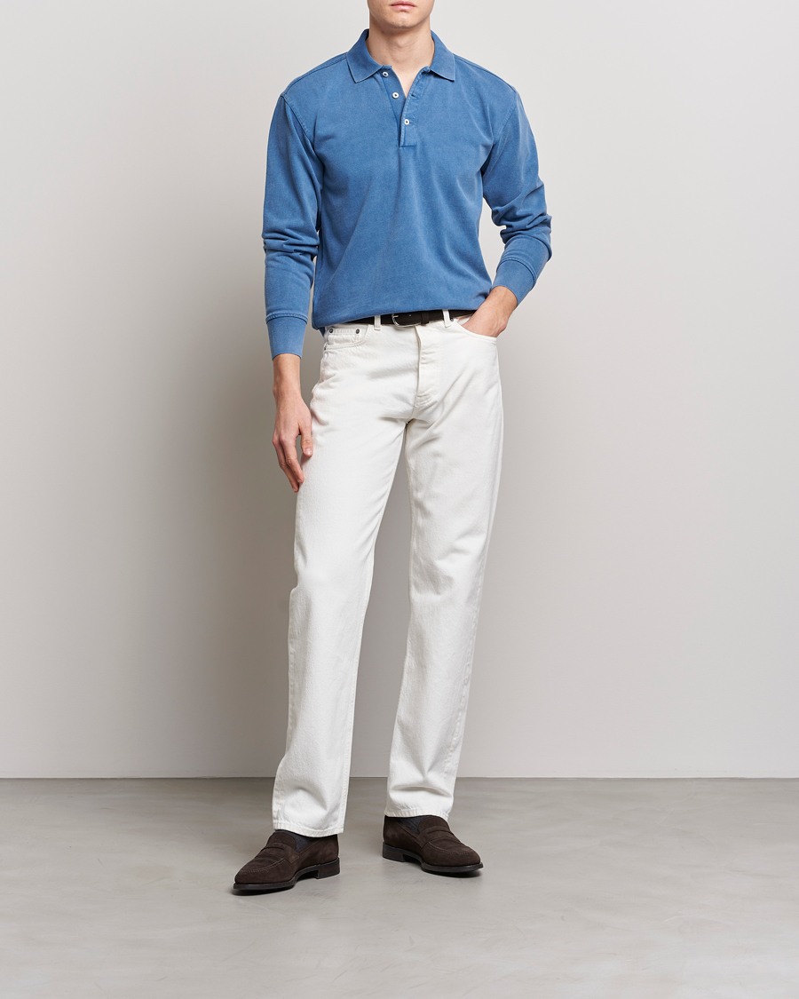 Uomini | Maglieria | Drake's | Long Sleeve Jersey Polo Navy