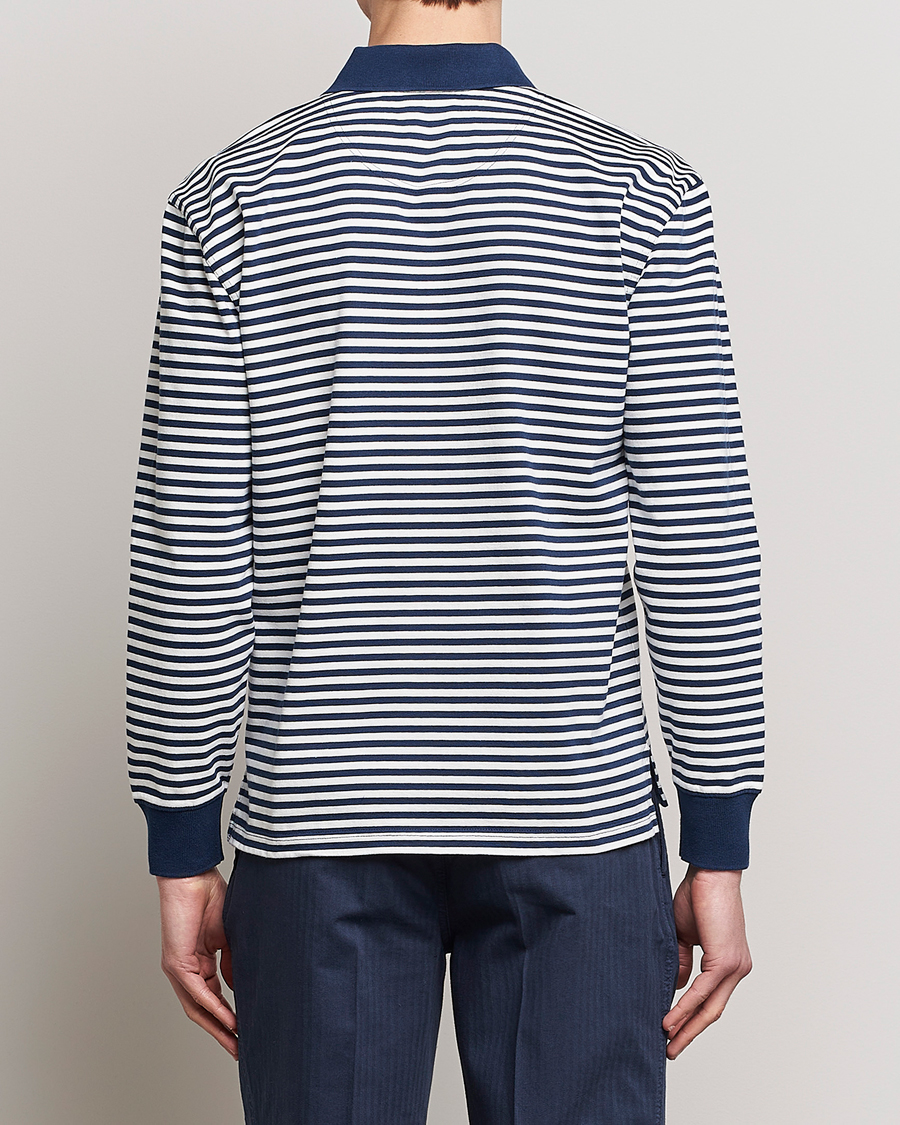 Uomini | Maglieria | Drake's | Striped Long Sleeve Jersey Polo White/Navy