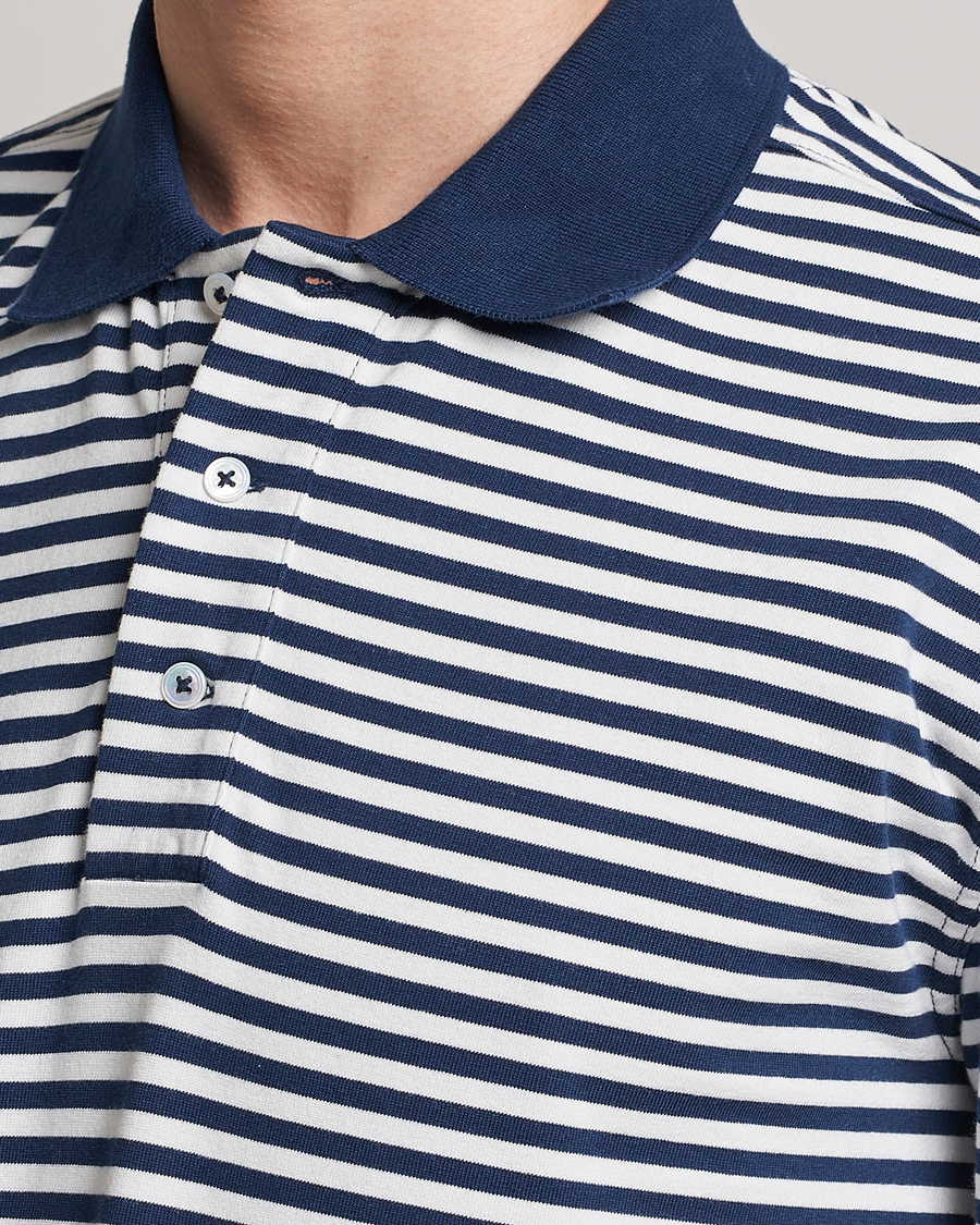 Uomini | Maglieria | Drake's | Striped Long Sleeve Jersey Polo White/Navy