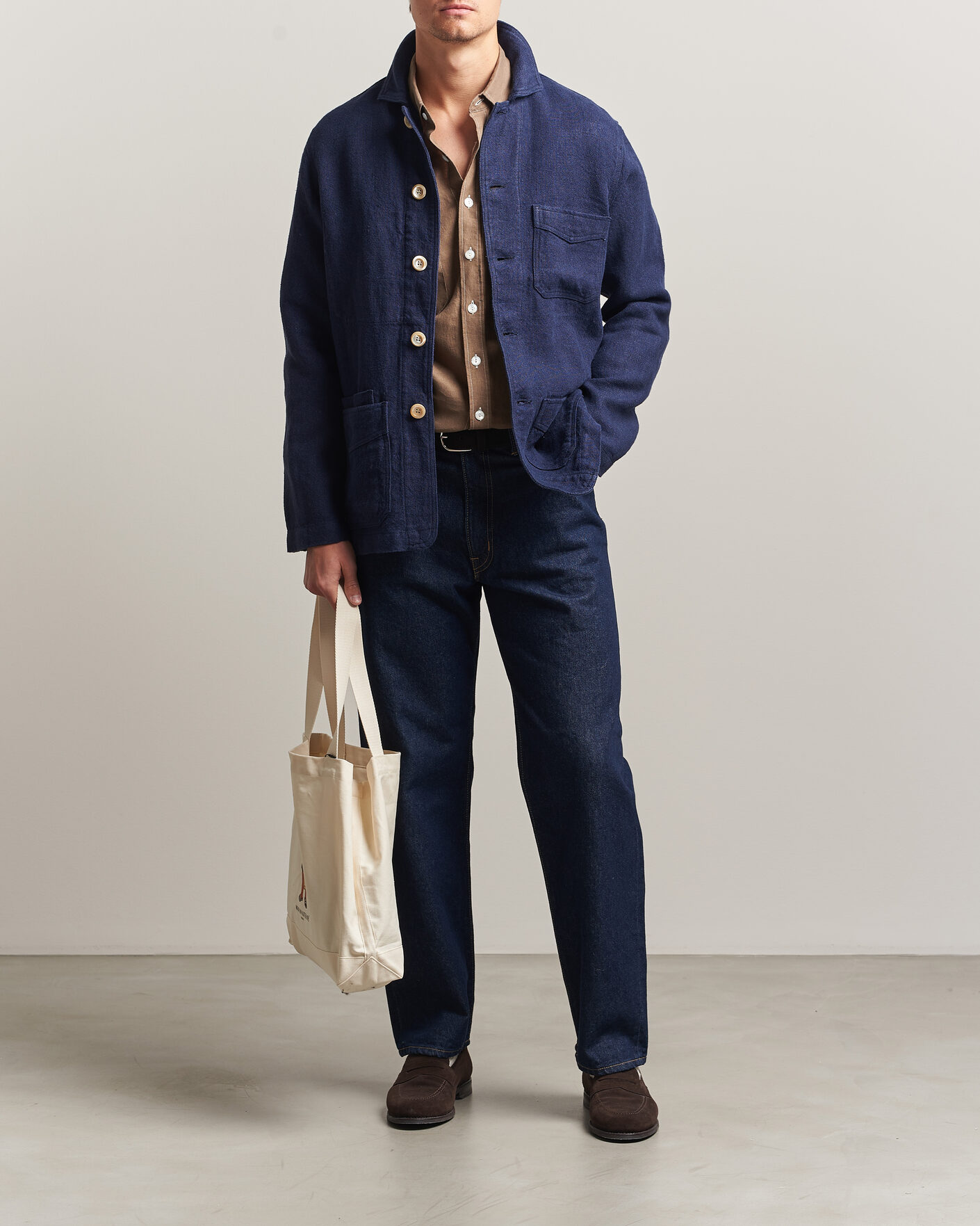 Uomini | Giacche | Drake's | Heavy Linen 5-Pocket Chore Jacket Navy