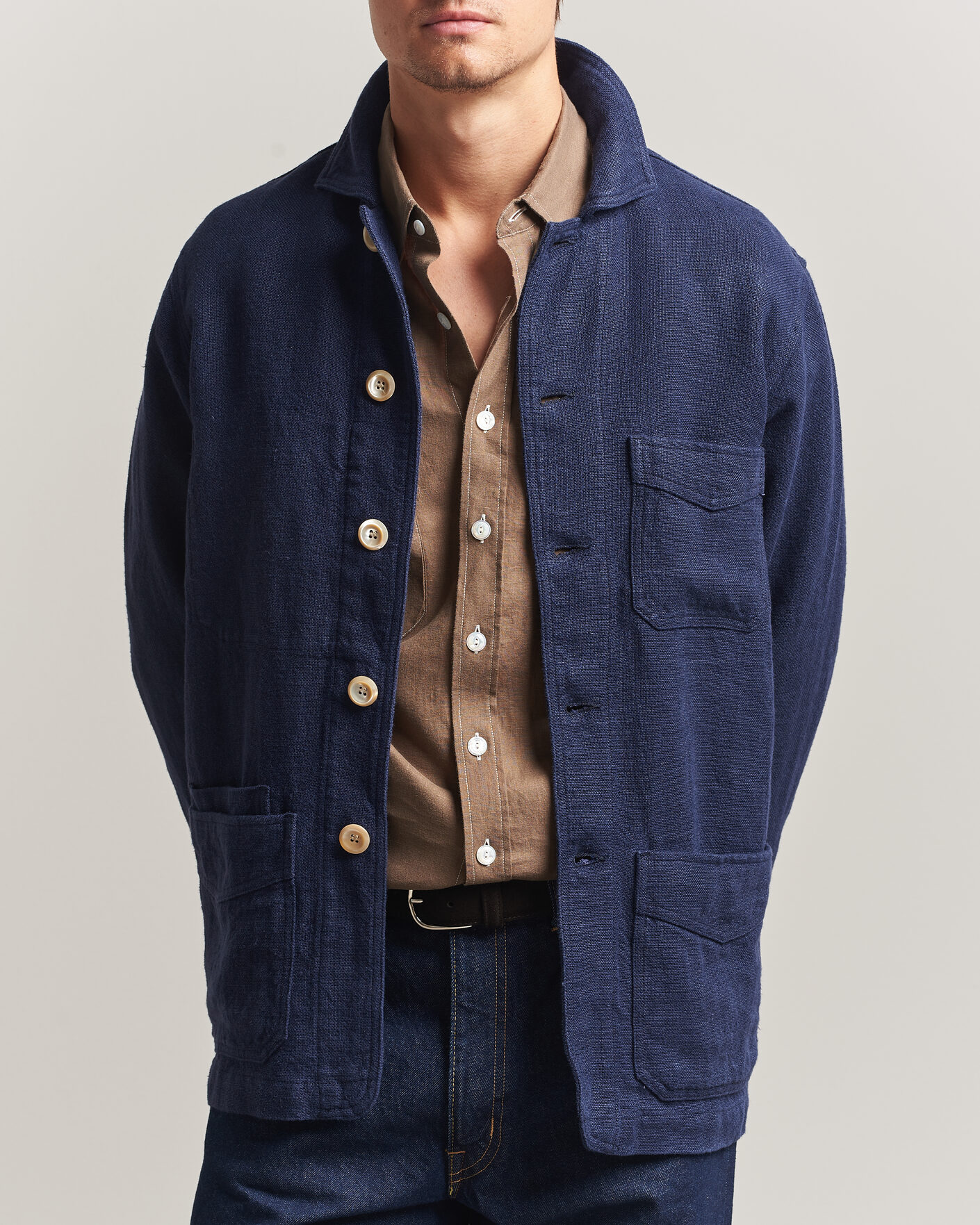 Uomini | Giacche | Drake's | Heavy Linen 5-Pocket Chore Jacket Navy