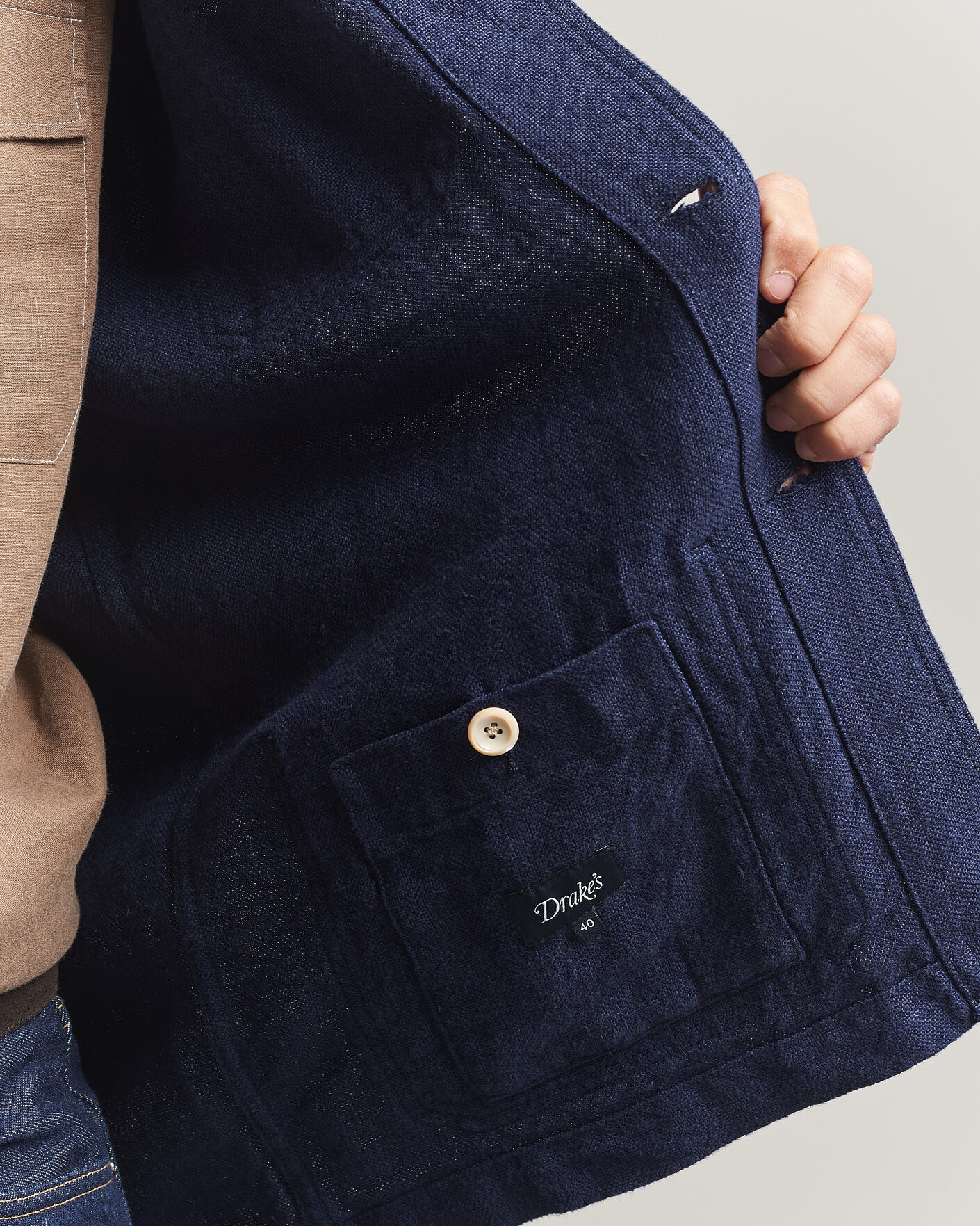 Uomini | Giacche | Drake's | Heavy Linen 5-Pocket Chore Jacket Navy
