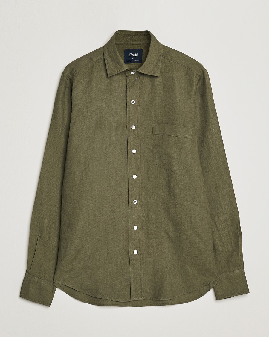 Uomini | Camicie | Drake's | Linen Summer Shirt Green