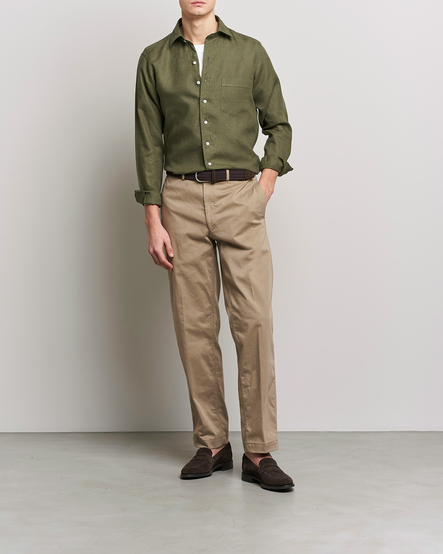 Uomini | Camicie | Drake's | Linen Summer Shirt Green